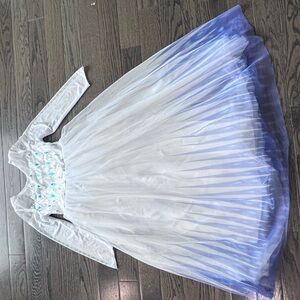 Elsa Elegant White and Blue Long Sleeve Dress